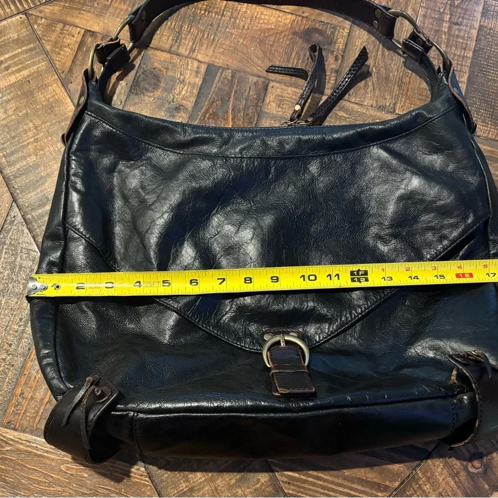 Hype Black Leather Hobo Bag with Vintage Finish